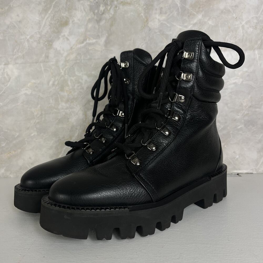Aquatalia Alyssa Combat Boots Women's 8M Black Leather Lace-Up Side Zip